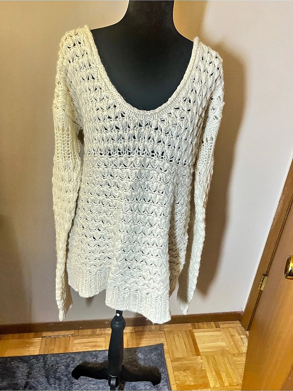 Free People Open Knit Scoop Neck Sweater in White
